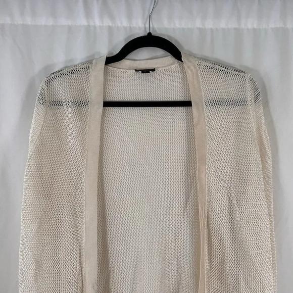 Ann Taylor Cardigan Women's Medium Off White Open Knit Open Front Long Sleeve - Picture 2 of 10